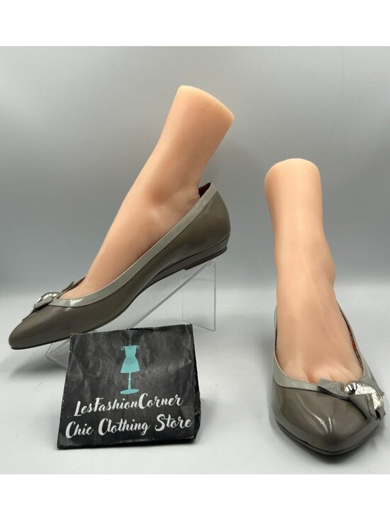 Coach Shoes - NWOB Coach Women's Gray Patent Leather Trina Button Bow Ballets Flats Sz 10 3368
